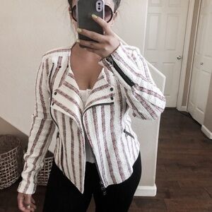 Veronica Beard Mara Striped Tweed Moto Zip up Jacket